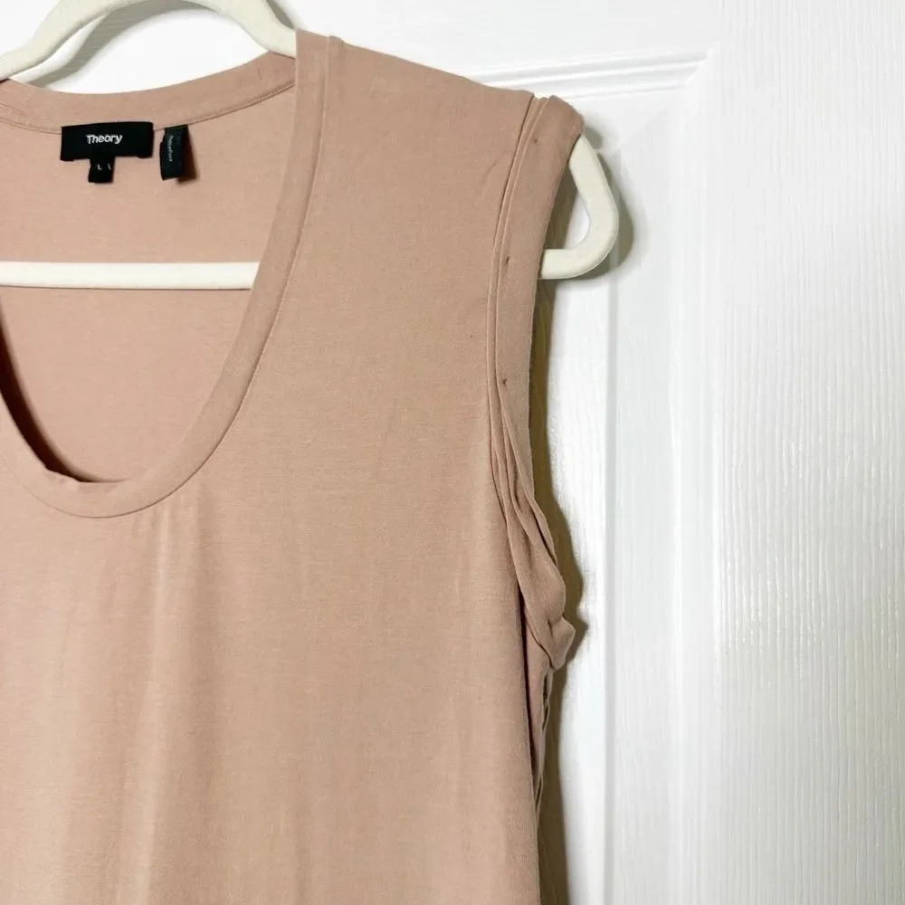 THEORY Size L Cuff Sleeve Scoop Neck Knit Tank Midi Dress Quartz Modal Blend‎ - Picture 3 of 8